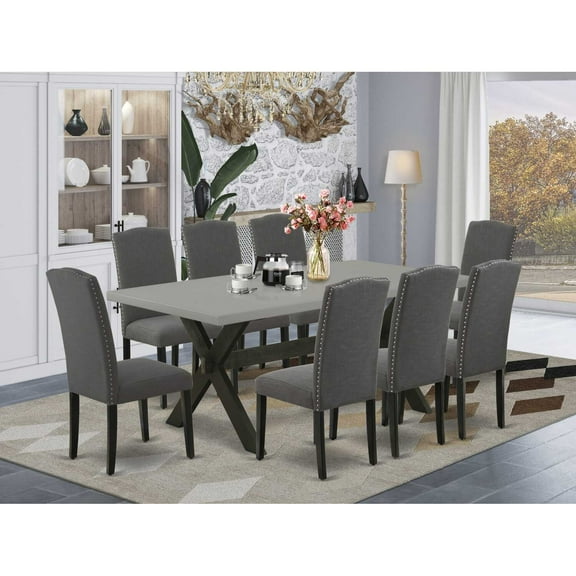 East West Furniture V627Ga650-7 - 7-Piece Modern Dining Table Set - 6 Upholstered Dining Chairs and a Rectangular Table Hardwood Frame