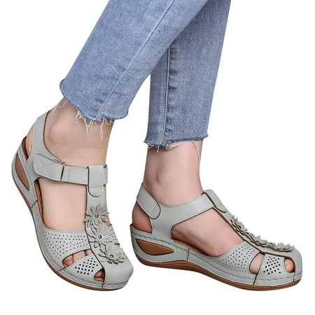 

Cathalem Womens Wide Shoes Casual Comfortable Hollow Sole Shoes Ladies Round Ankle Toe Sandals Soft Women s Girls Women s casual Shoes Grey 9.5