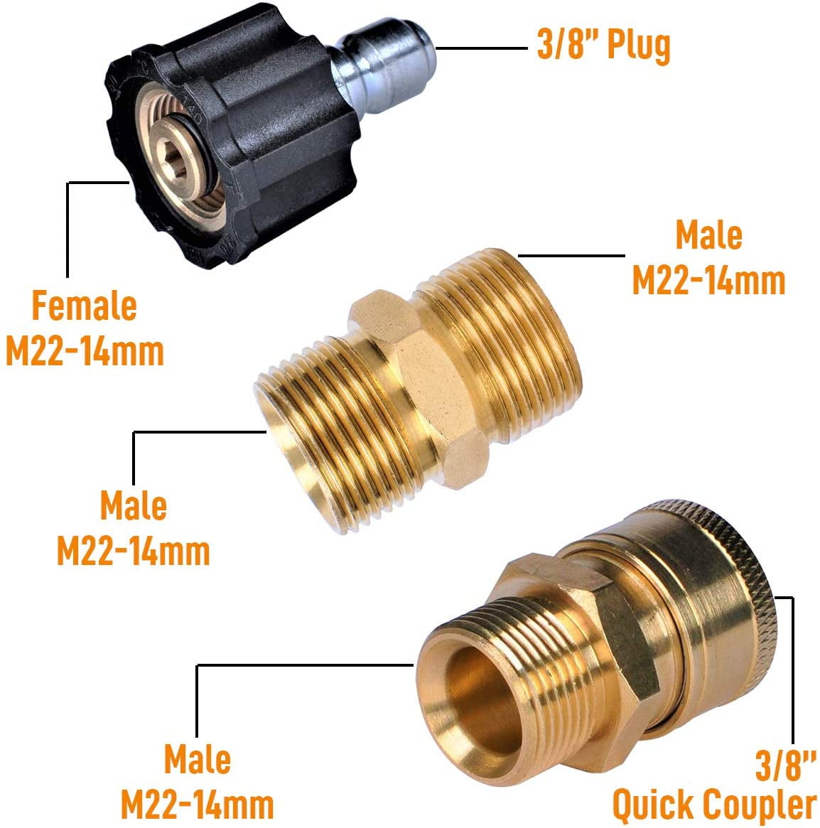 M22 Pressure Washer 3/8 Quick Connect Pressure Washer Hose Adaptors 