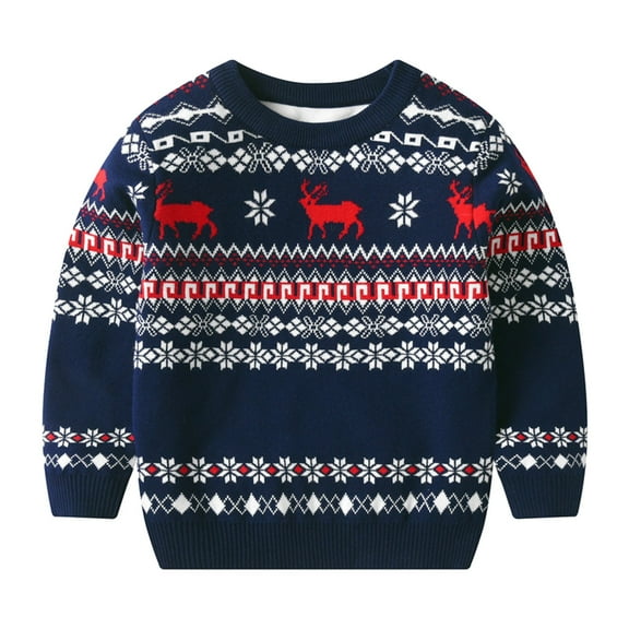 Quealent Girls Sweater Female Big Kid Girls Fashion Toddler Boys Girls Christmas Cartoon Sweater Long Sleeve Warm Knitted Pullover Outfits (Red, 2-3 Years)