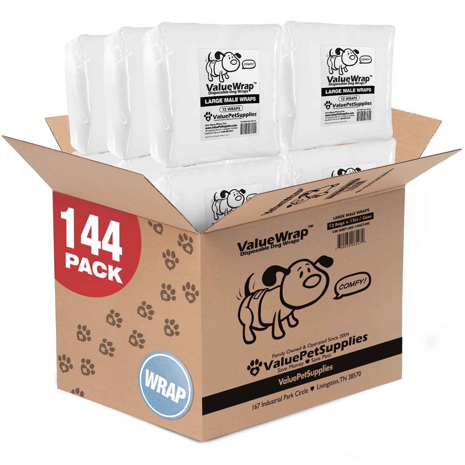 ValueWrap Disposable Male Dog Diapers, 2Tab Large, 144 Count