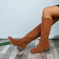 thumbnail image 3 of Rokment Womens Knee High Boots Brown Fashion Winter Fall Suede Size Zipper Stackable Mid Heel Wide Calf Tall Dress Boots Brown Size 6.5, 3 of 5