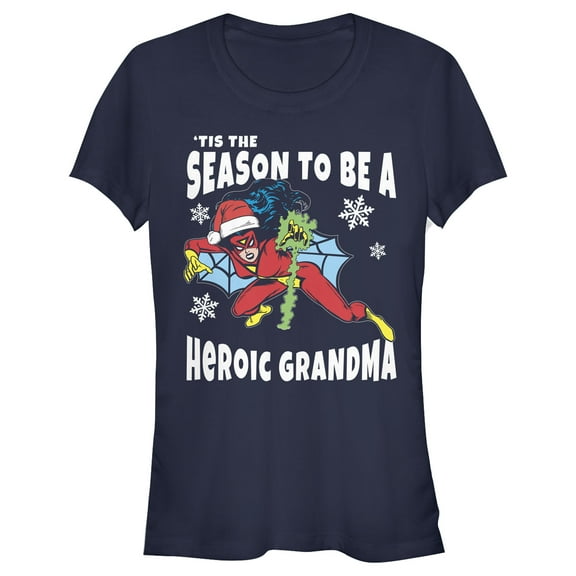 Junior's Marvel Christmas Spider-Woman Heroic Daughter Graphic Tee Navy Blue Large