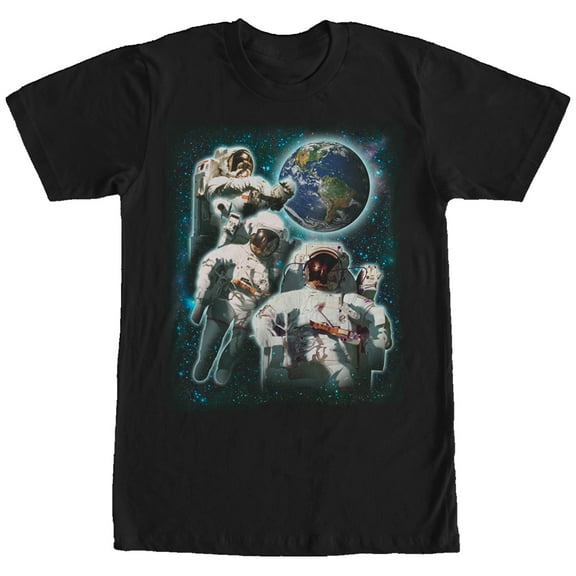 Men's Lost Gods Three Astronauts in Space  Graphic Tee Black X Large
