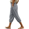 thumbnail image 3 of Horkkom Capris for Women with Pockets Solid Color Elastic Waist Pants Casual Loose Comfy Capri Pants S, 3 of 10