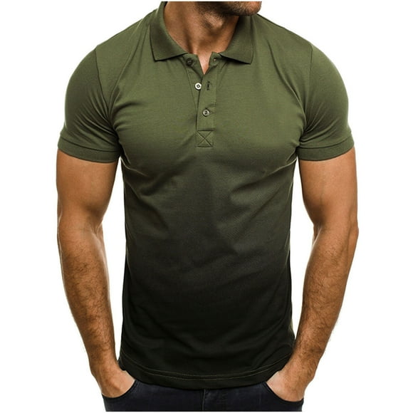 Pisexur Summer Polo Shirts for Men, Gradient Printed Slim Fit Pullover Sport Top Short Sleeve T-Shirt