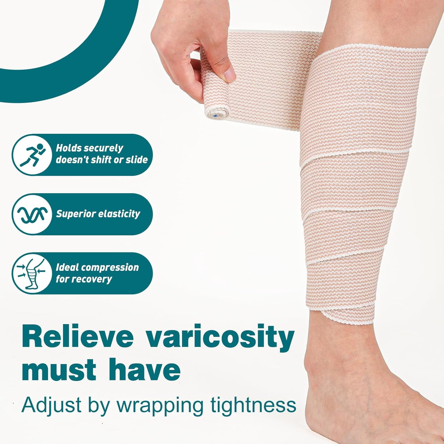Ludolm 4 in Premium 6 Pack Elastic Bandage Wrap for Legs, Ankle, Knee, Tummy, Body Wrap, Compression Leg Wraps, Latex-Free