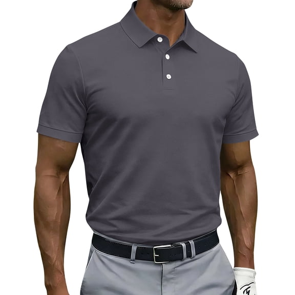 Mens Golf Polo Shirts 2026 Casual Short Sleeve T-Shirts Moisture Wicking Button Down Classic Fit Solid Tees, M