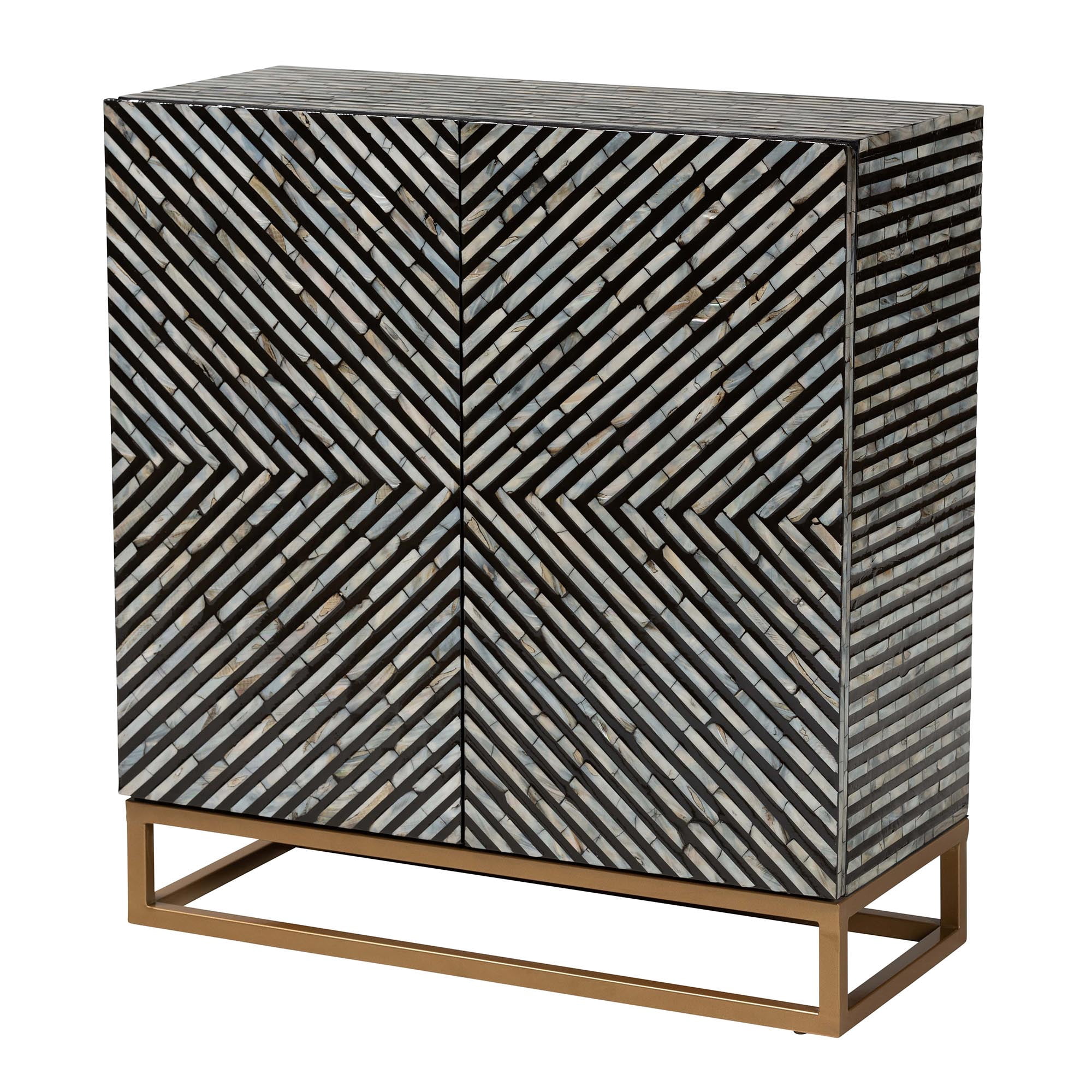 Baxton Studio Belenus Mother of Pearl BOHO Storage Cabinet, 2-Door, Black