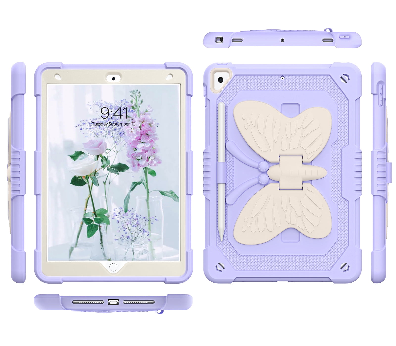 BENTOBEN Case for iPad 9th/8th/7th Gen with Butterfly Kickstand and Pencil Holder, 10.2" Pc Tpu Heavy Duty Hard Rugged Protective Cover for iPad 10.2 inch for Girls Women Kids