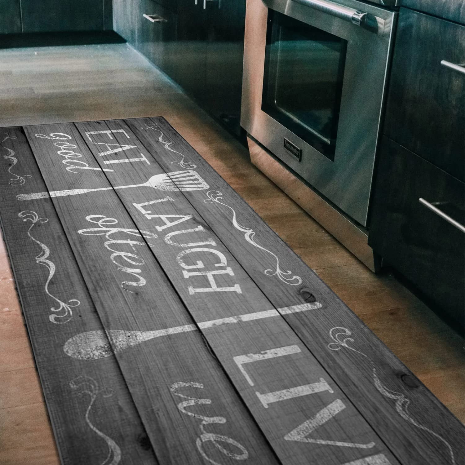 Kitchen Rugs and Mats Eat Laugh Live Rug for Kitchen Retro Waterproof Kitchen Mats Non-Slip Washable Kitchen Floor Mats for Dinner Room Entryway Sink Laundry Living Room Front Door