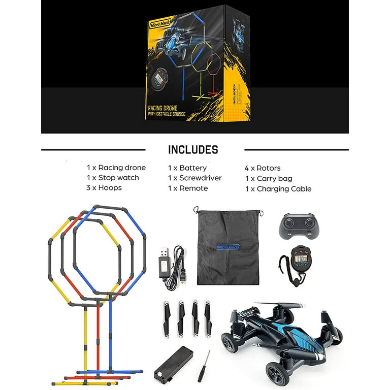 Micro Mack Racing RC Drone Obstacle Course Kit Includes 3 Hoop Sizes Stopwatch for Competition Game Set Gift for Kids
