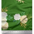 thumbnail image 1 of Soimoi Green Poly Georgette Fabric Leaves & Faith Rose Floral Print Sewing Fabric Yard 42 Inch Wide, 1 of 3