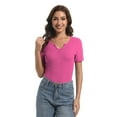 thumbnail image 2 of Women's Slim Fit V-Neck Short Sleeve Ribbed T-Shirt - Casual Basic Top, 2 of 5