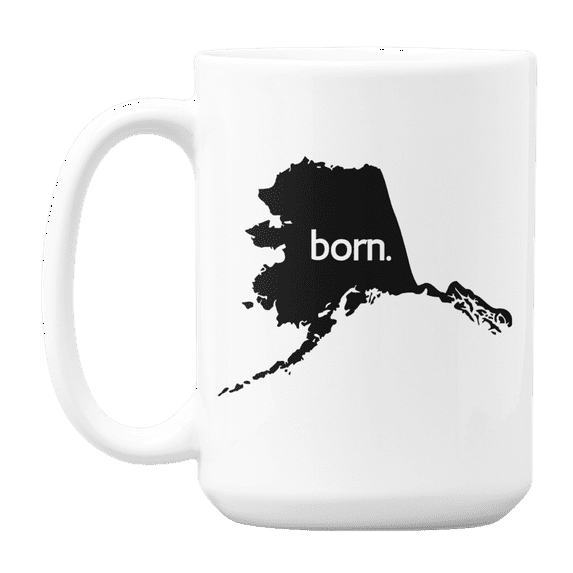 Alaska Born & AK USA State Map Outline, US Citizen Coffee & Tea Mug Cup (15oz)