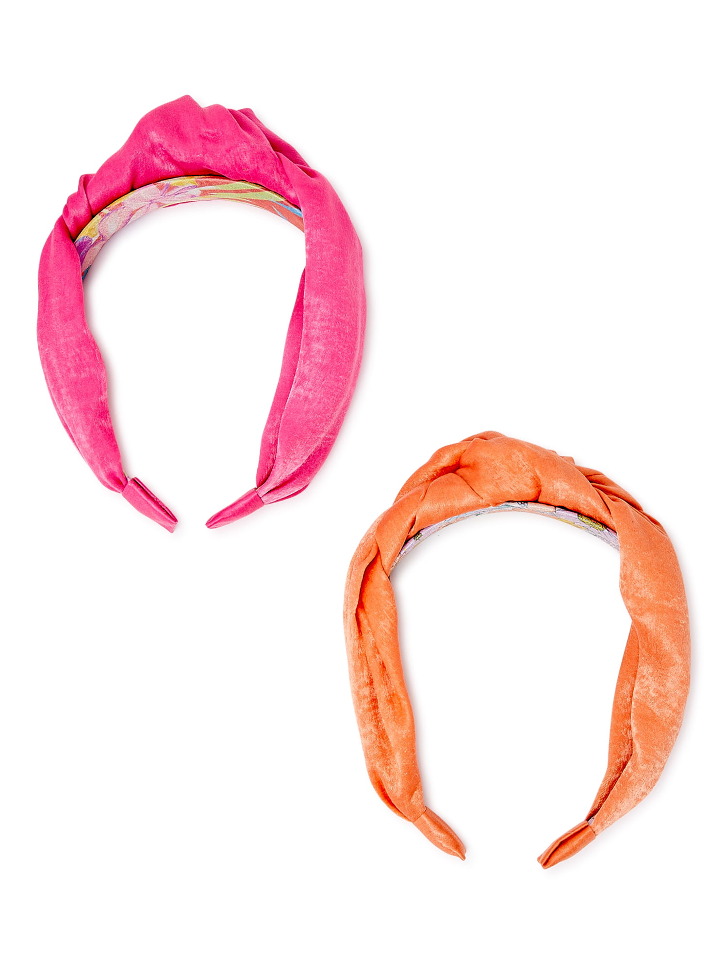 Time and Tru Women's Knotted Headbands, 2-Pack, Pink and Orange Mango -  