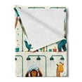 thumbnail image 2 of Ambesonne Animal World Fleece Throw Blanket Funny Monkey Elephant 60"x80" Teal Burnt Orange Ivory, 2 of 5