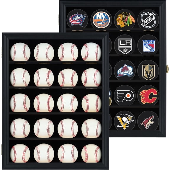 Hockey Puck Display Case Baseball Display Wall Cabinet Acrylic Door Pro 98% UV Protection Pucks not inlcuded, Great for Sport Memorabilia Display