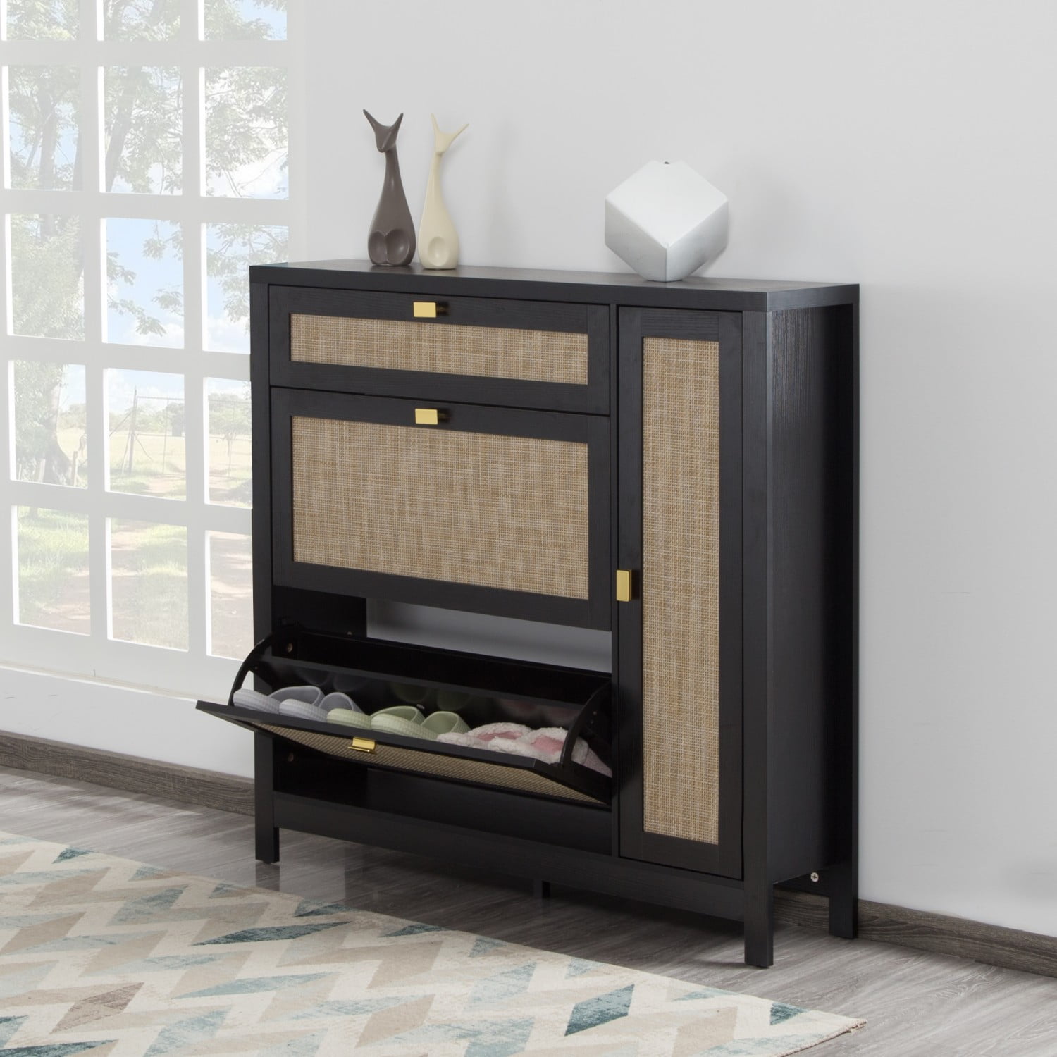 Gewnee Storage Cabinet with 2 Flip drawers With Side Cabinet Entryway,Shoe Storage Cabinet Wooden Hidden Freestanding Shoe Rack Organizer for Hallway, Living Room