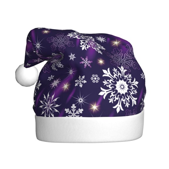 Fuzoiu Christmas Purple Snowflakes Print Santa Hat Christmas Hat for Adults,Santa Hats with Pompom, Unisex Xmas Holiday Hat for Christmas New Year Festive Party Supplies