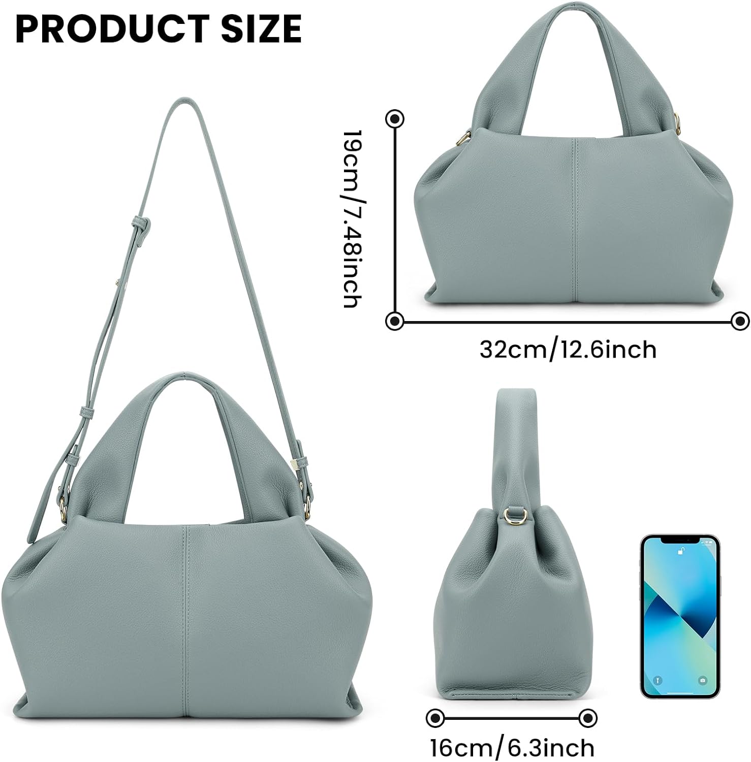 Cloud Pouch Bag Dumpling Clutch Purse Handbag Leather Tote Shoulder Bag Retro Crossbody bag with Removable Strap