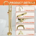 thumbnail image 4 of SUNRINX Brushed Brass Free Freestanding Tub Faucets, 2 Handle Freestanding Tub Faucets With Brass Two-Function Handshowe, Max 6 GPM Floor Mount Tub Filler Bathtub Faucet With 360° Swivel Spout, 4 of 15
