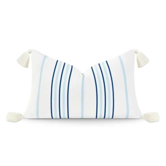 Hofdeco Premium 12"x20" Baby Blue Navy Stripes Lumbar Decorative Pillow Cover, Water Resistant