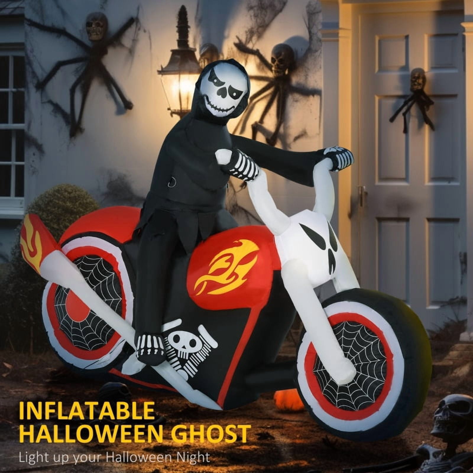 Alvantor Halloween Decoration Inflatables Grim Ghost Biker, Blow-Up LED Yard Decor 70.75"x25.5"x47.25" Black