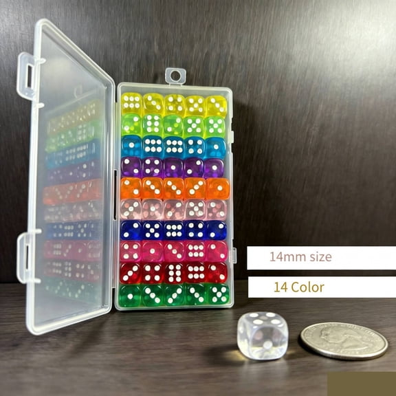100 PCS Colorful Dice Set, 14mm Six Sided Dice for Board Games, D&D, RPG, Math Teaching, 10 Colors with Storage Box, Standard Game Dice for Parties, Family Game Nights