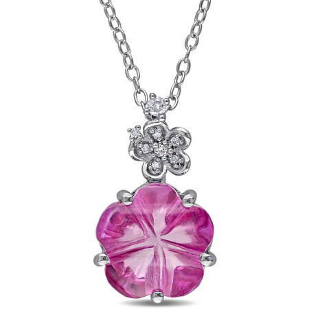 Tangelo 6-1/4 Carat T.G.W. Pink Topaz and Diamond-Accent Sterling Silver Flower Pendant, 18