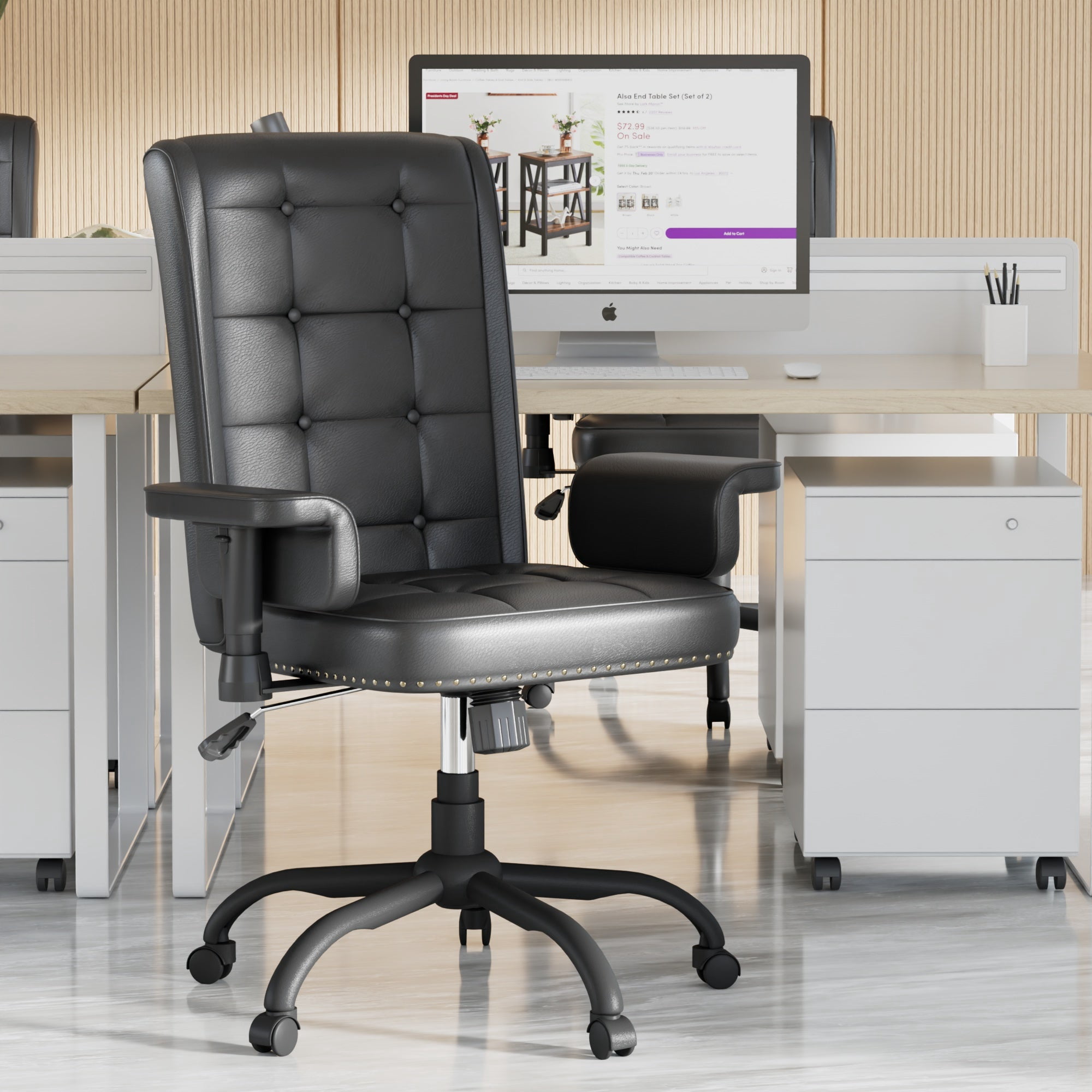 VECELO Office Chair, High Back Executive Office Chair, PU Leather Ergonomic Computer Desk Chair, Adjustable Height Swivel Task Chair with Armrests, Black