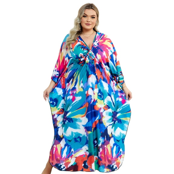 Plus Size Kaftan for Women Print Summer Caftan Loungewear Maxi Beach Dress Casual Housewear Over Sized moomoo Dresses Night Gown Resort Tunic Beachwear