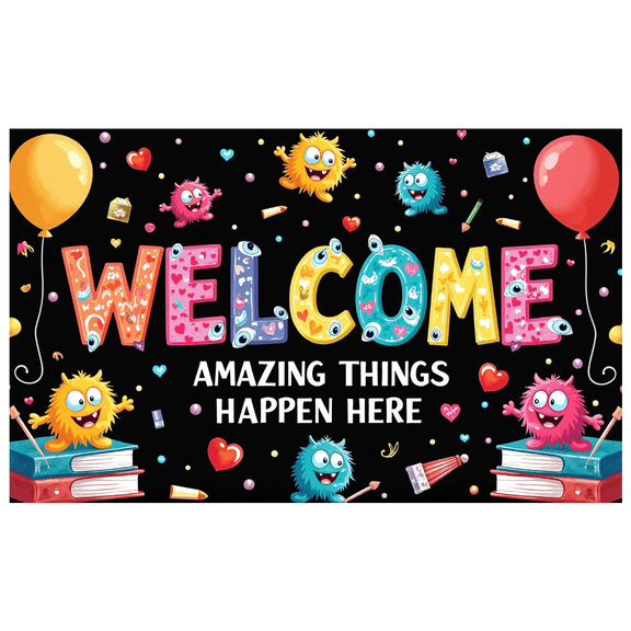 LUUFILx Welcome Backdrop Banner Classroom Decorations Cute Monster Theme Party Supplies Colorful Background for Kids Book Fair School Event Props