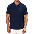 thumbnail image 2 of Mens Casual Shirt Summer Short Sleeve Vacation Button Beach Knit Stretchy Golf Shirts Navy Blue L, 2 of 7