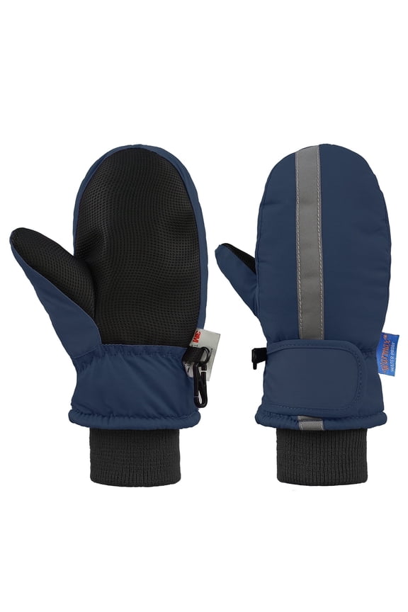 Kids Winter Gloves Ski Snow Waterproof Warm Cold Weather Mittens for Toddlers Reflective Navy blue S