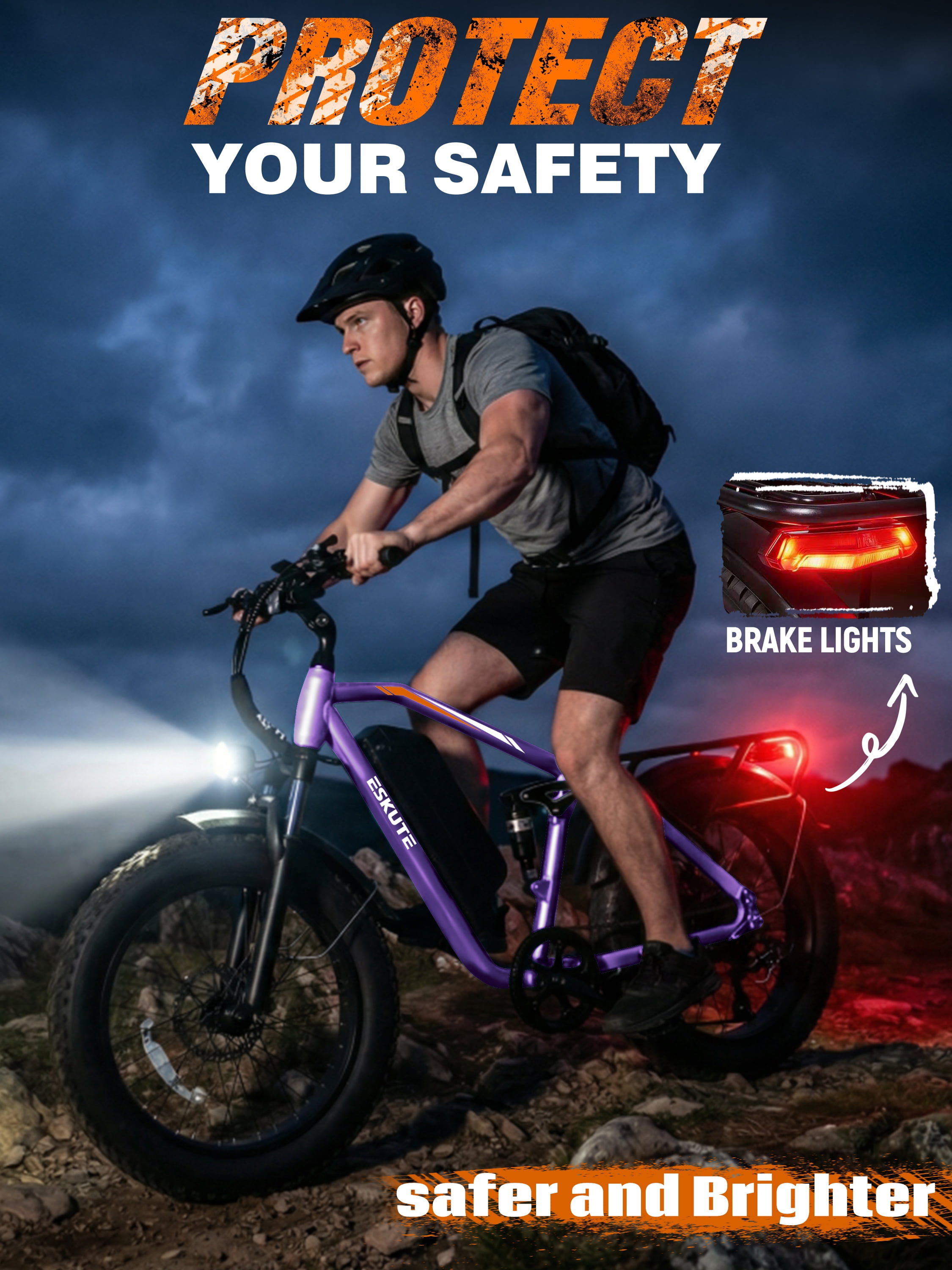 ESKUTE M300F Full Suspension Electric Bike, 20" Fat Tire Ebike, 48V 20.8Ah Removable Battery, 1200W Peak Motor, 7-Speed, Up to 80 Miles, Purple with Phonebag & Lock, UL2849
