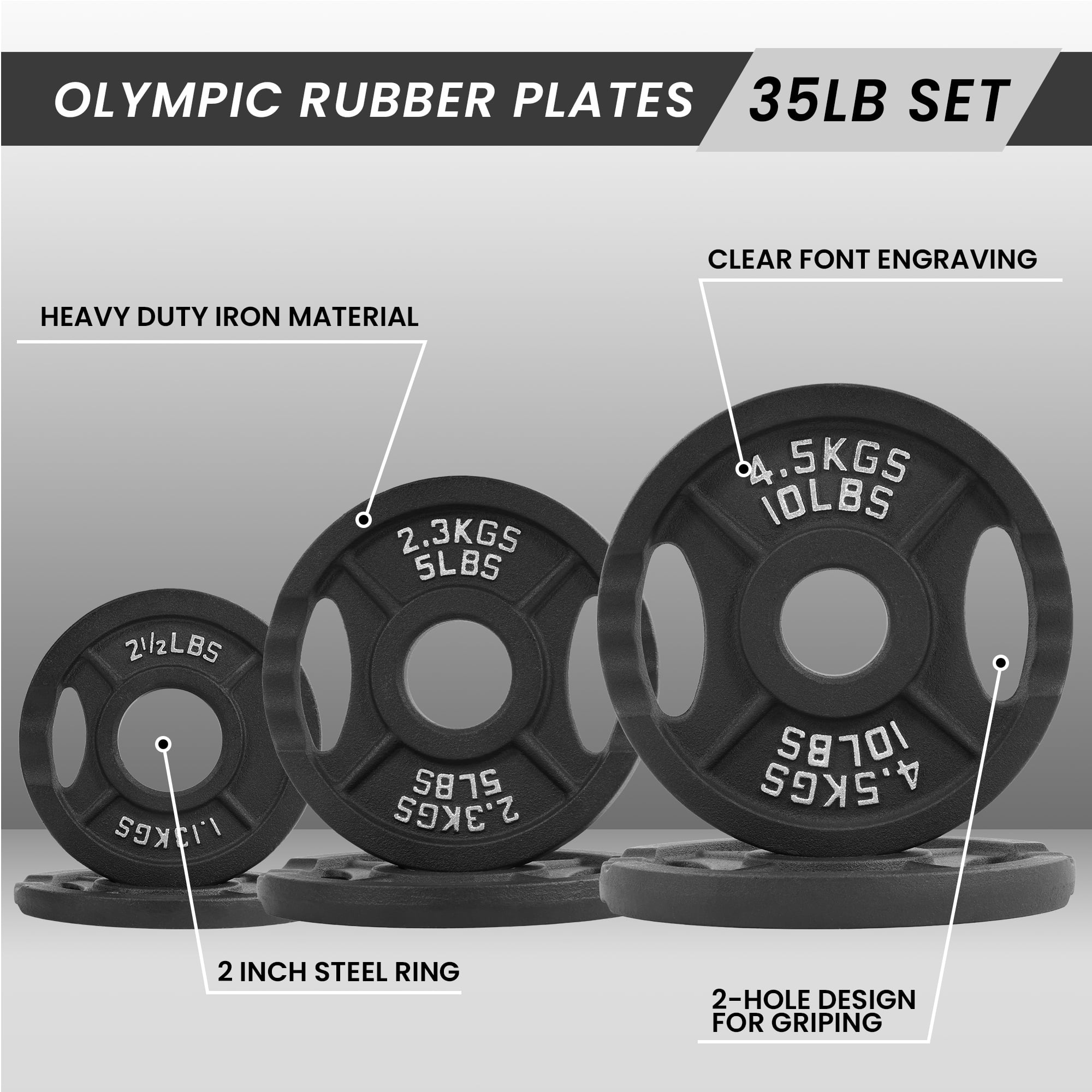 BalanceFrom Classic Cast Iron Weight Plates for Strength Training, 2-Inch, 35-Pound, Set