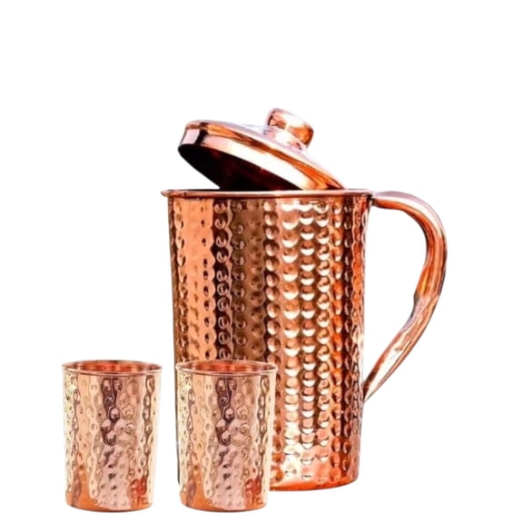 100% Pure Copper Water Jug Copper Pitcher With 2 Tumbler Health Benefits 1.5 Ltr