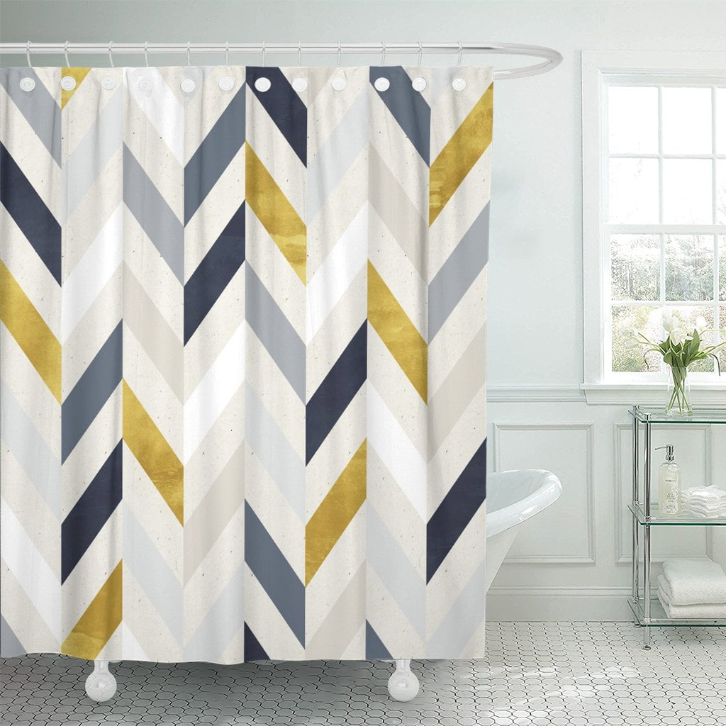 navy and gold shower curtain