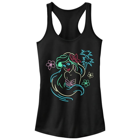 Junior's The Little Mermaid Ariel Neon Light Print Racerback Tank Top Black Small