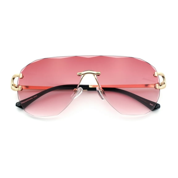 Oversize Luxury Hip Hop Gangster Swagger Rimless Racer Shield Sunglasses [Gold - Burgundy]