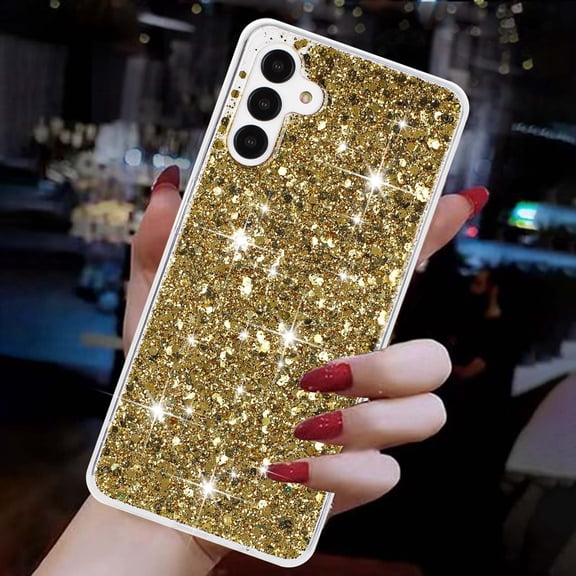 Phone Case for Samsung Galaxy S26 Glitter Cute Sparkly Shiny Bling Sparkle Luxury Phone Cases, Thin Slim Fit Anti-Scratch,Shockproof Rubber Protective Cover for Women Girls Girly,Gold