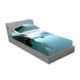 thumbnail image 2 of Ambesonne Tropical Fitted Sheet & Pillow Sham Set, Wooden House Nature, Twin, Blue Brown, 2 of 2