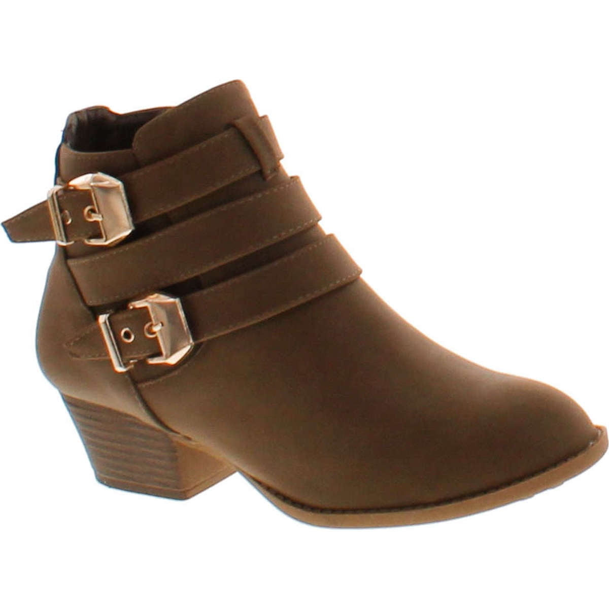 Top Moda Chase-1 Women's Buckle Strap Almond Toe Stacked Low Heel Ankle Booties