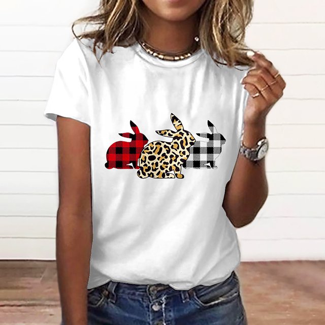 WAIIMAK Womens Tops Short-Sleeved Round Neck T-Shirt Cute Printed Tees Spring/Summer Basic Blouse