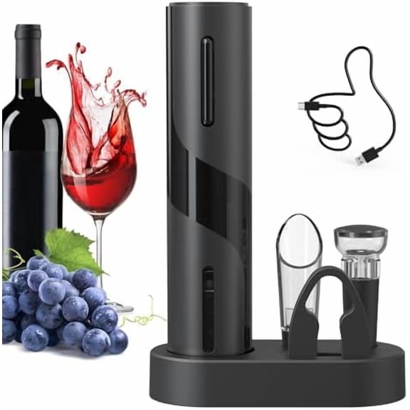 Electric Wine Bottle Opener Set Rechargeable Wine Corkscrew Cordless Wine Opener Gift Set with Charging Base, Foil Cutter, Wine Aerator Pourer and Vacuum Wine Stopper