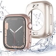 thumbnail image 1 of [2 Pack] 2 in 1 Waterproof Case Compatible for Apple Watch Series 8 7 41mm Screen Protector Tempered Glass Film PC Face Cover & Back Bumper for iWatch Accessories - 41mm Rosegold/Starlight, 1 of 5