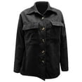 thumbnail image 4 of IROINNID Women's Corduroy Jacket Turndown Lapel Solid Color Long Sleeve Leisure Pockets Buttons Tops Outerwear, Black, 4 of 5