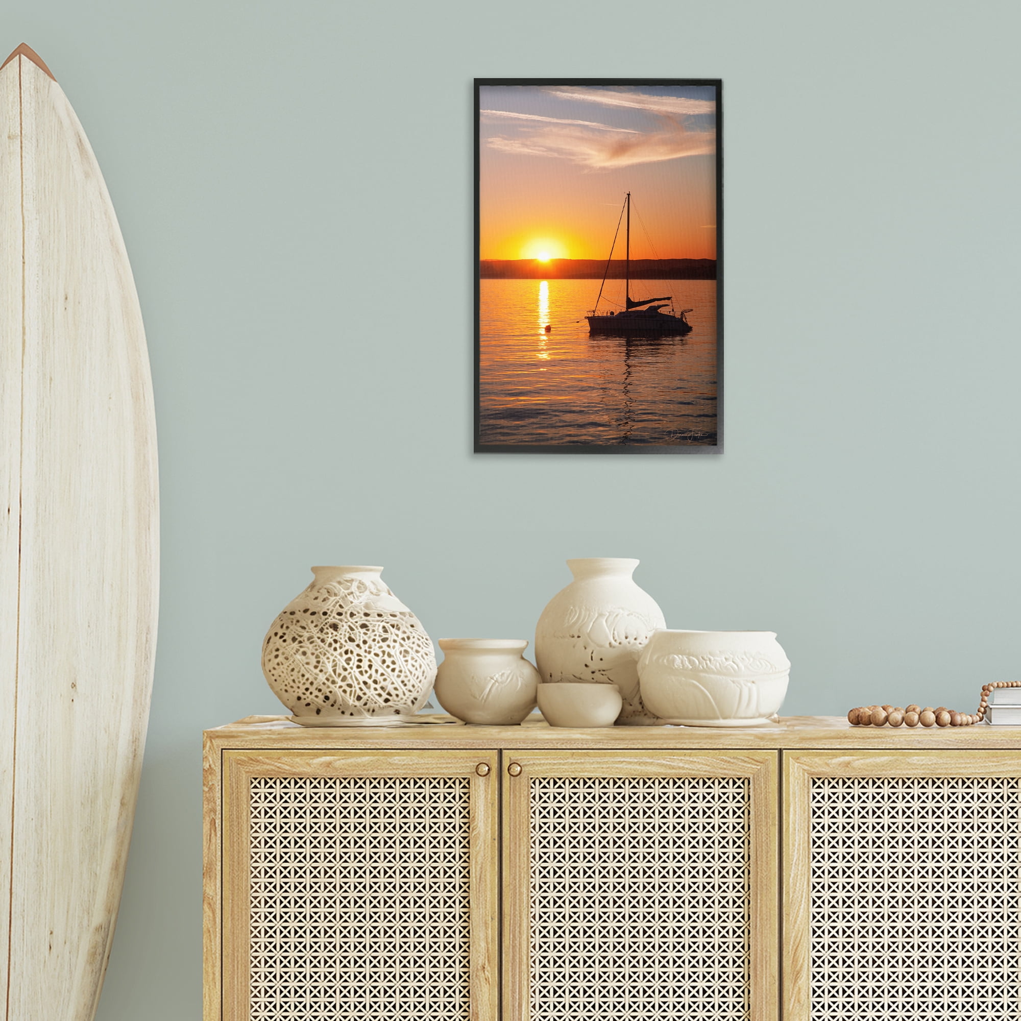 Stupell Industries Boat Ride at Sunset Landscape Photography Black Framed Art Print Wall Art, 16 x 24
