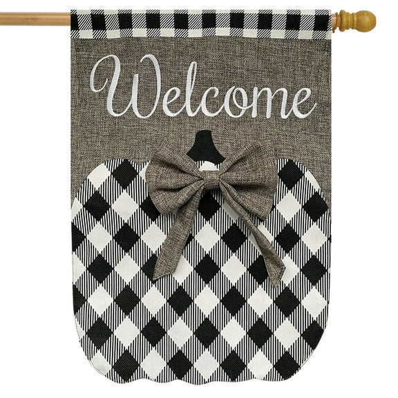 Briarwood Lane Black and White Pumpkin Burlap Fall House Flag